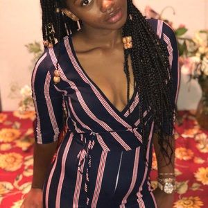 Navy blue, red & white striped jumpsuit